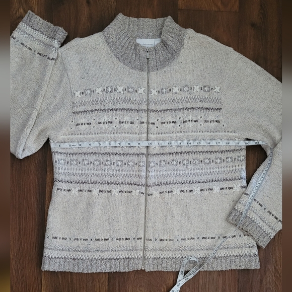 Liz Claiborne soft textured full zip cardigan sweater Women's large cream, grey - Picture 7 of 8